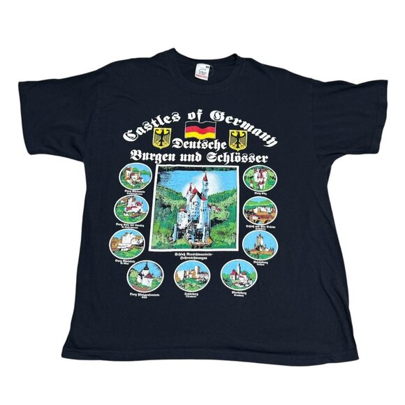 Screen Stars Castles of Germany‎ 100% Cotton Black Shirt Adult Large - Picture 1 of 5